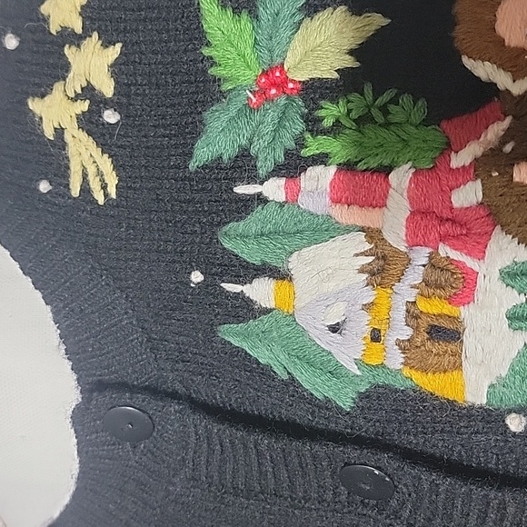 Susan Bristol Hand Embriodered Black Wool Christmas Sweater - Picture 6 of 9